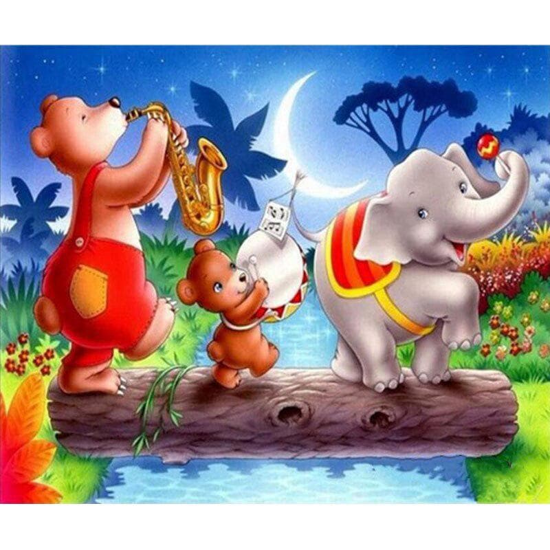 Diamond Dots 5D Diamond Painting Elephant Music and Bear Embroidery Cross Stitch 20X30CM