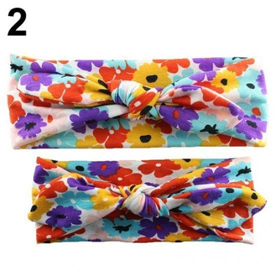 2Pcs/Set Mom Baby Cute Beautiful Elastic Floral Bowknot Headbands Hair Bands 2