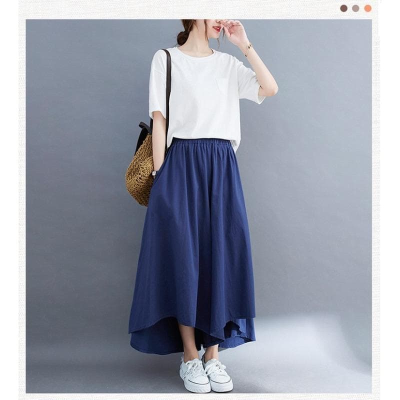 Summer Ice Silk Large-size Cropped Pants for Women Loose Wide-leg Pants To Make Them Look Slim Irregular Casual Big-slim Skirt Pants 2XL blue