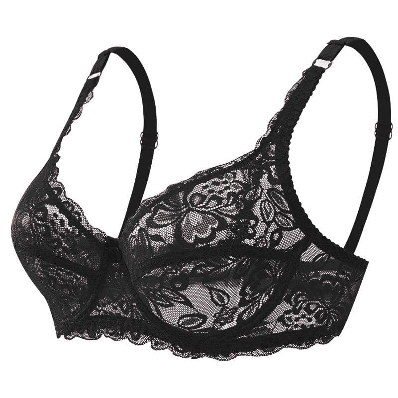 Sexy Lace Thin Bra Briefs Lingerie Women's Push Up Embroidery Brassiere Hollow Out Intimate Underwear Suit Plus Size New Bras 40B black