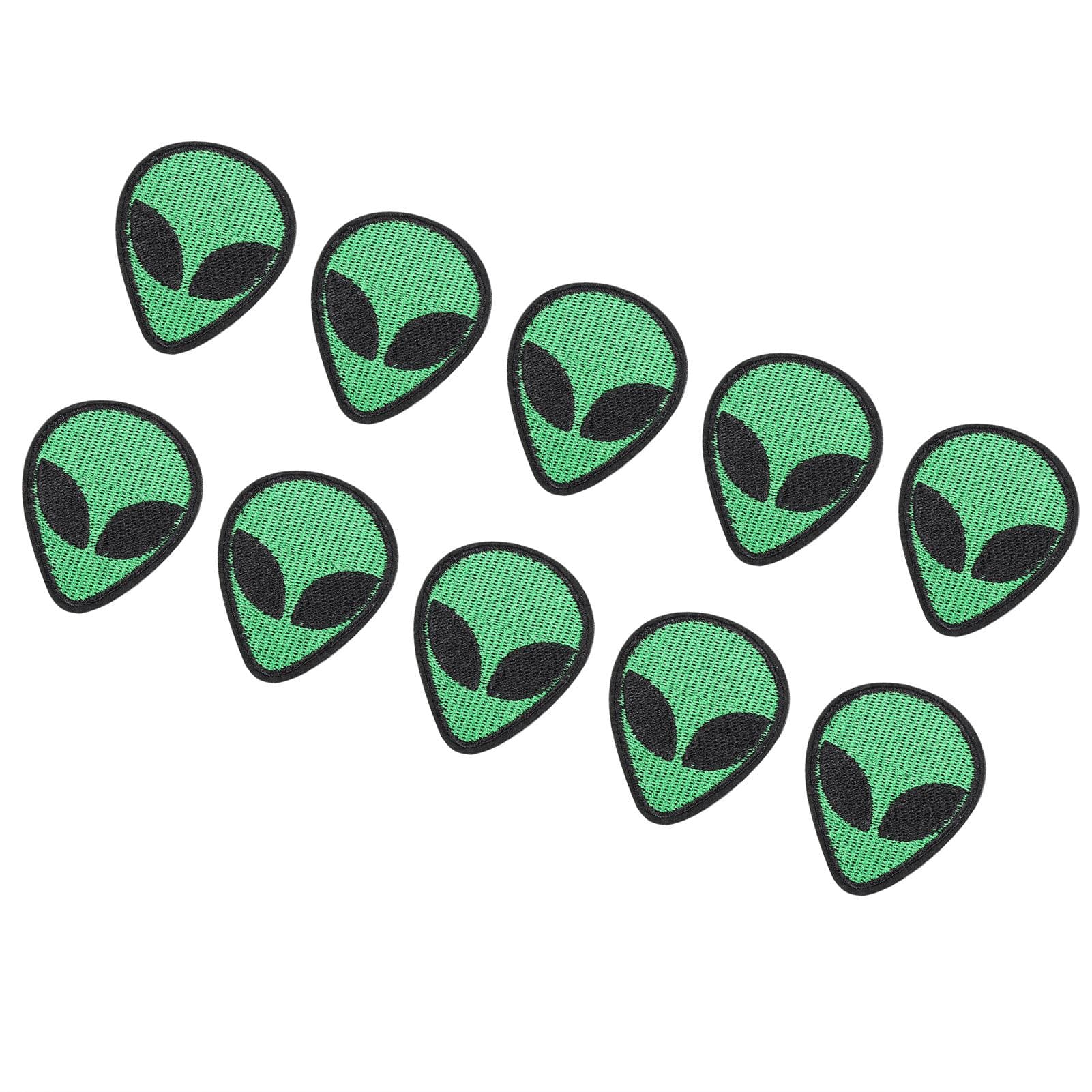 10Pcs Embroidered Patch Alien Head Shape Decorative Fabric Sticker Green for Clothes