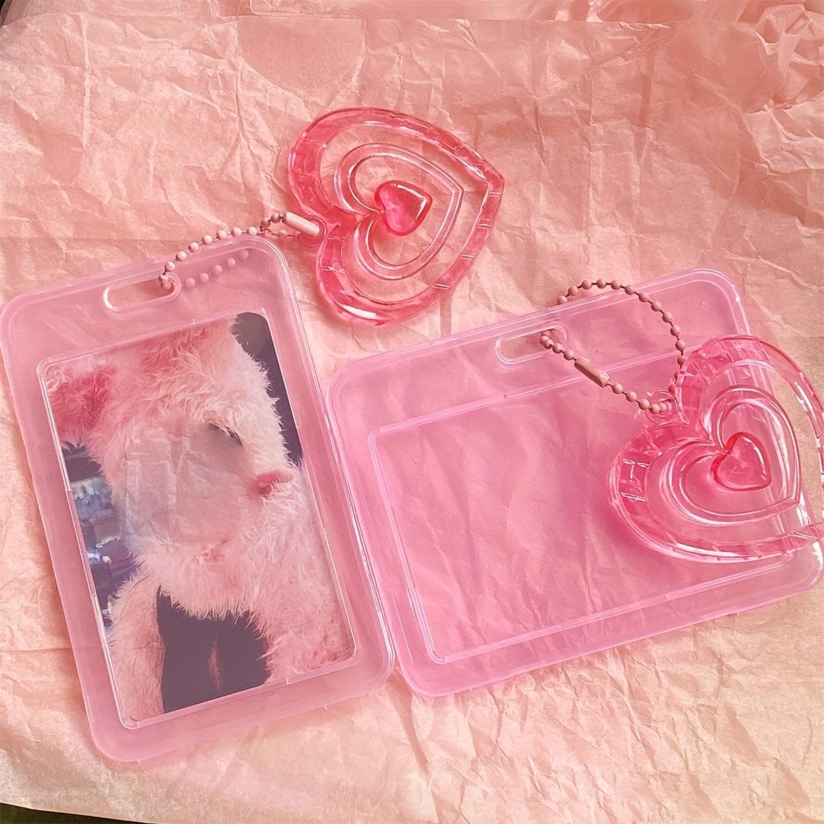 2pcs Transparent Powder Card Sleeve, Vertical Version Transparent Card Sleeve, 3-inch Idol Star Small Card Protective Sleeve, Student Card Bus Card 2pcs