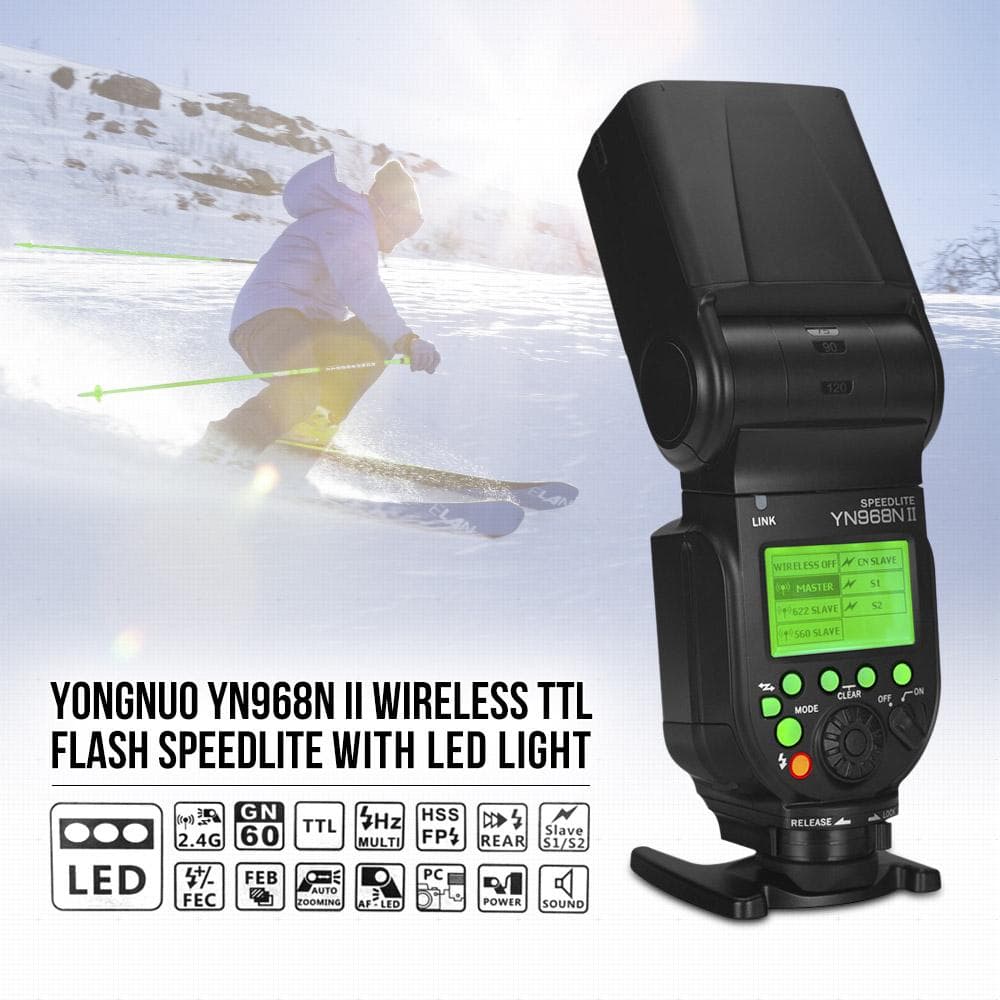 YONGNUO YN968N II Wireless TTL Flash Speedlite 1/8000s HSS Built-in LED Light 5600K for Nikon DSLR black