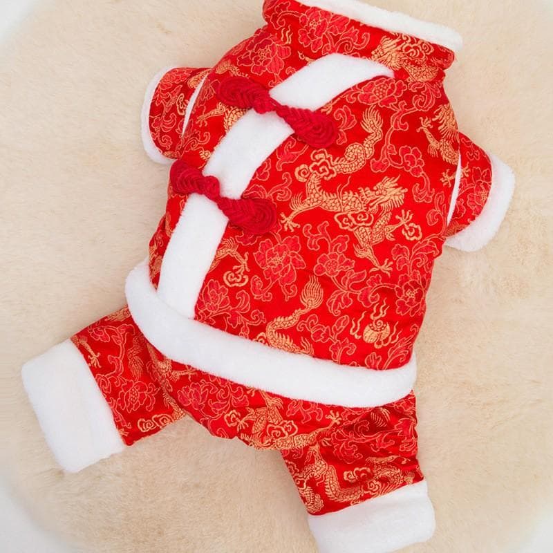 Dog New Year's Golden Dragon Pattern Cat Four-legged Chinese Style Disc Buckle Tang Clothing Cotton-padded Clothes Pet New Year Clothes XL