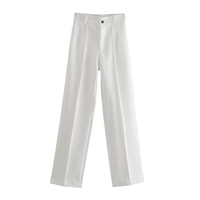 Fashion Women's Pants Office Lady Solid Straight Casual Pants Vintage High Waist Zipper Trousers L white