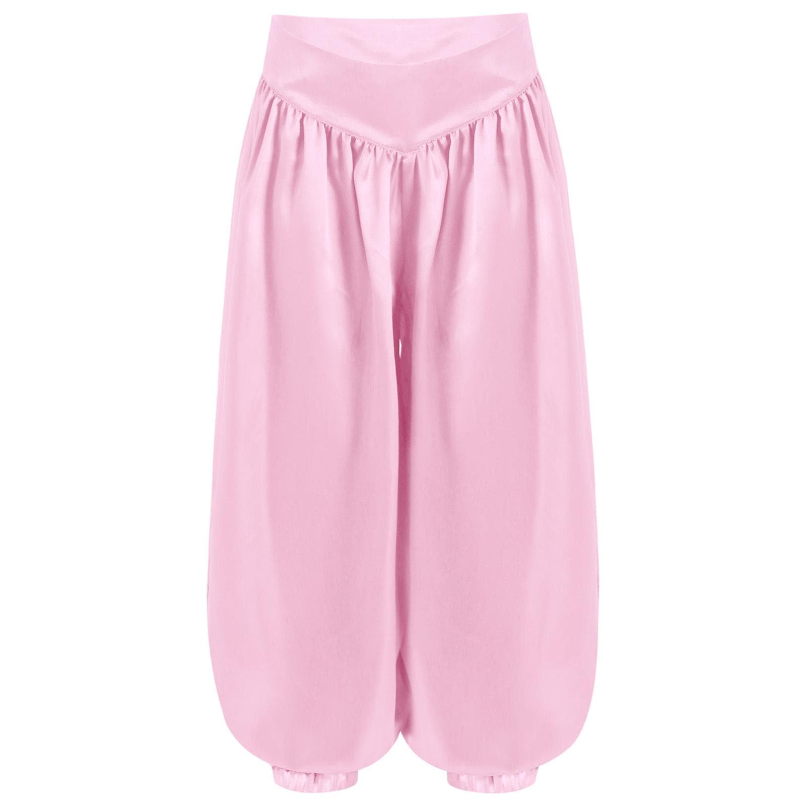 Girls Boys Celebration of Spirit Palazzo Pants Praise Dancewear Belly Dance Satin Harem Trousers for Carnival Festival 13-14 Years pink