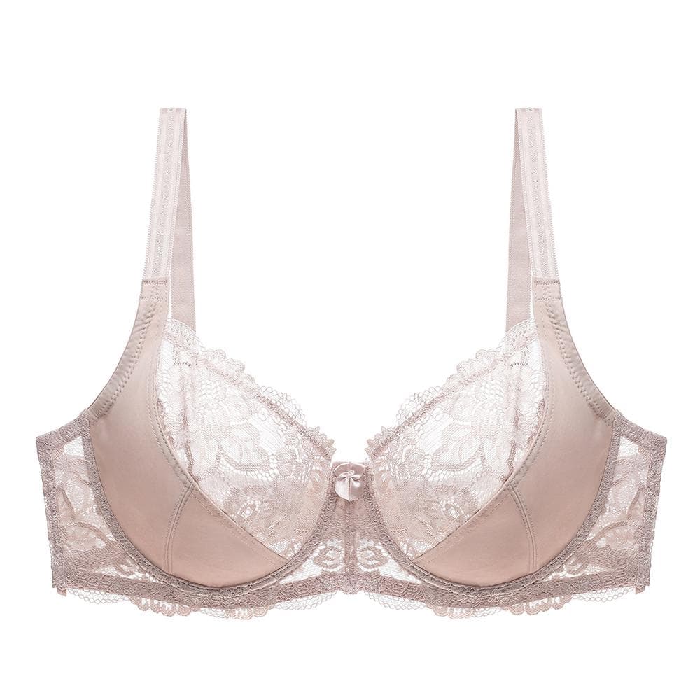 Artdewred Lace Perspective Brassiere Women Sexy Lingerie Underwire Floral Bralette Plus Size Bras 80E khaki