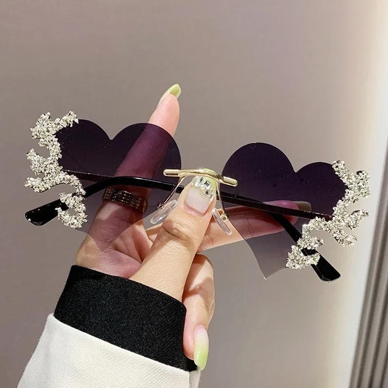 Fashion Heart Shaped Sunglasses Luxury Diamond Rimless Sun Glasses Funny Personality for Halloween Party Christmas Decoration other