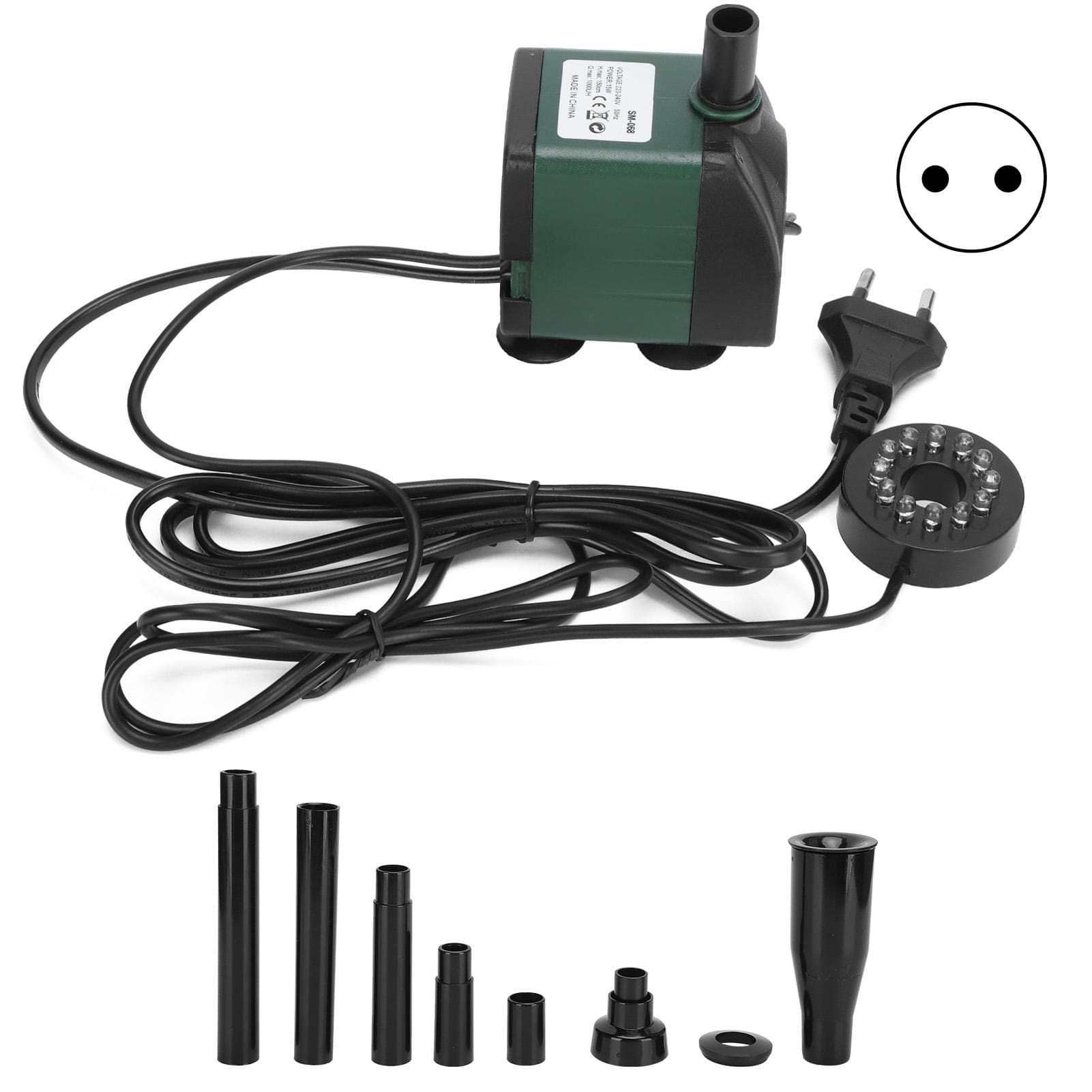 Fish Tank Submersible Water Pump with Colorful LED Light Aquarium Silent Fountain PumpGreen EU Plug green