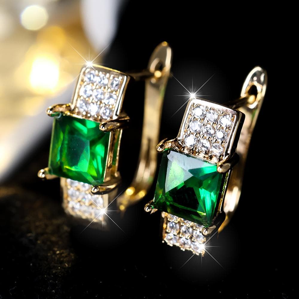 1 Pair Square Cut Green Zircon Dangle Earrings for Women Luxury Gold Color Blue Crystal Drop Earrings Jewelry Gifts green/gold