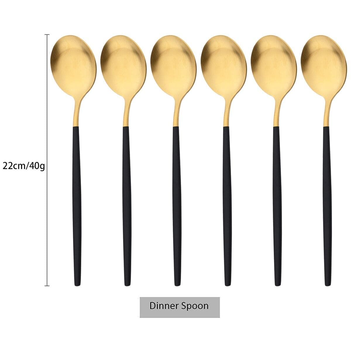 6Pcs/Set Black Gold Dinner Spoon Set Matte Western Stainless Steel Flatware Cutlery Dessert Spoon Tableware Party Kitchen Silverware Set gold/black