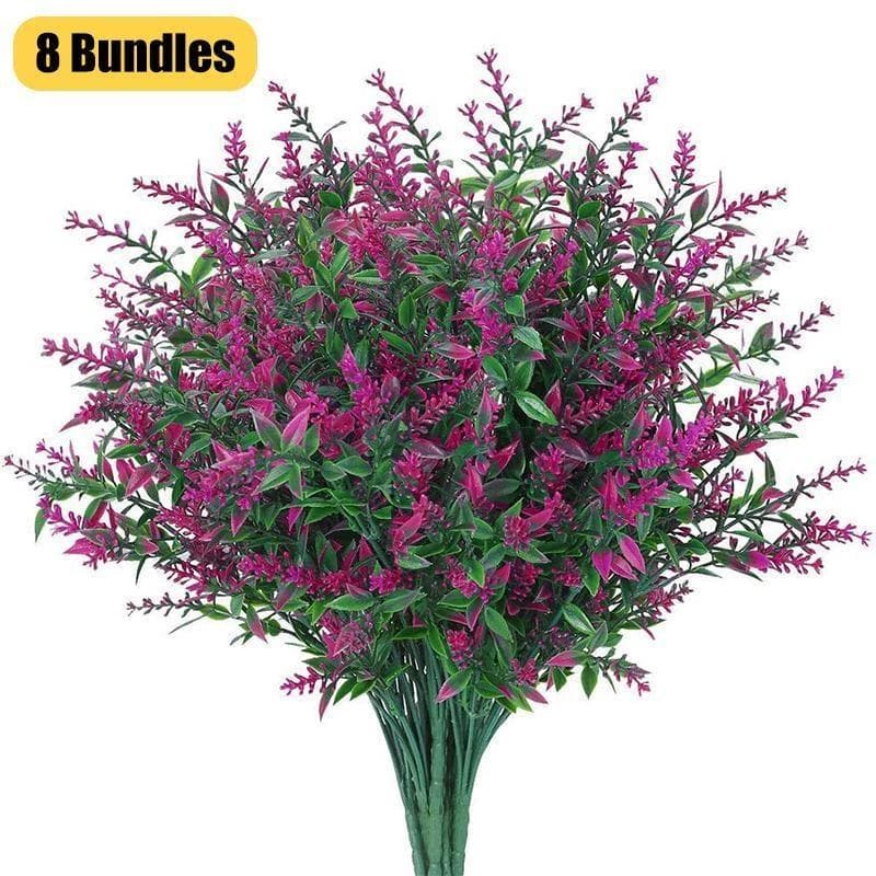 8 Bundles Artificial Lavender Flowers Outdoor Fake Flowers for Decoration Resistant No Fade Faux Plastic Plants Garden Porch Window Decoration 8 Bundles