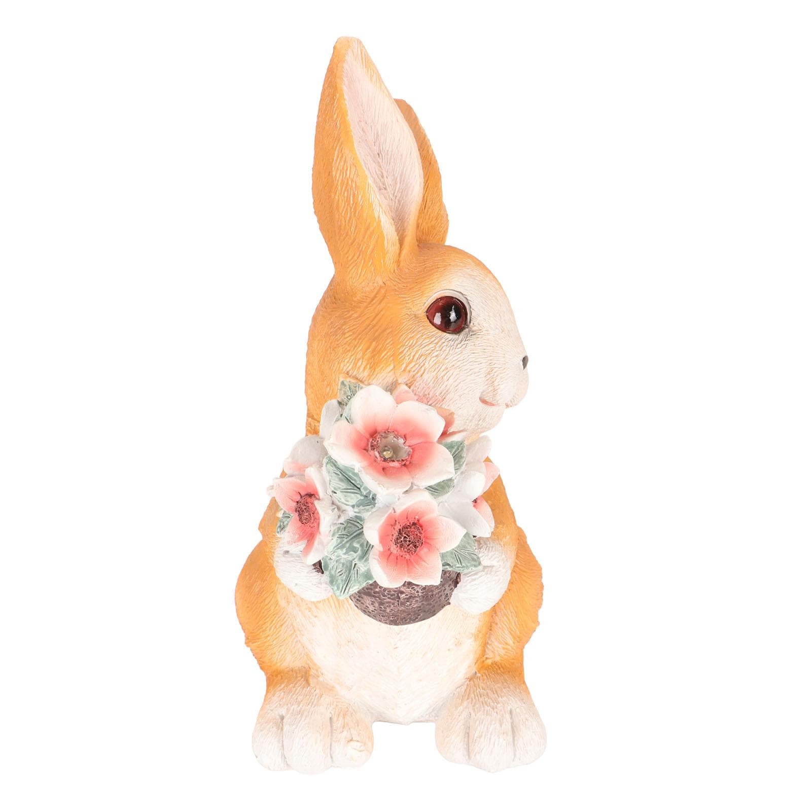 Solar Rabbit Statue Cute Handpainted Resin Bunny Statue Decor Rabbit Night Light Ornament for