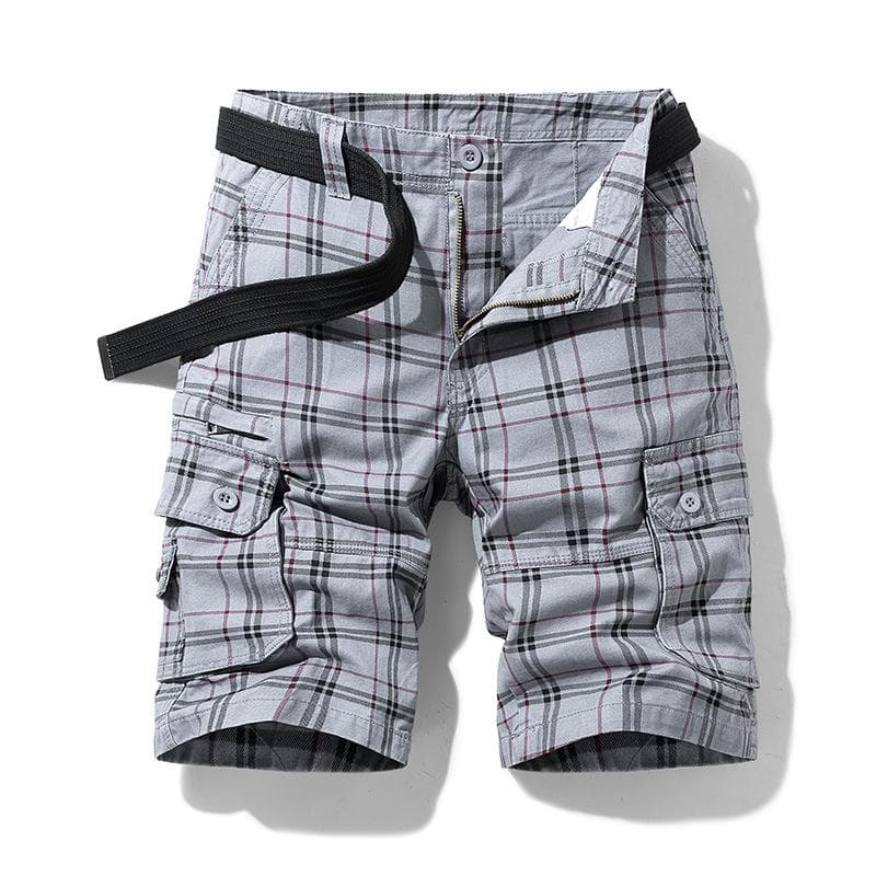 Summer Cotton Men's Shorts Casual Sports Workwear Five-point Pants Plaid Slim Multi-pocket Pants S gray