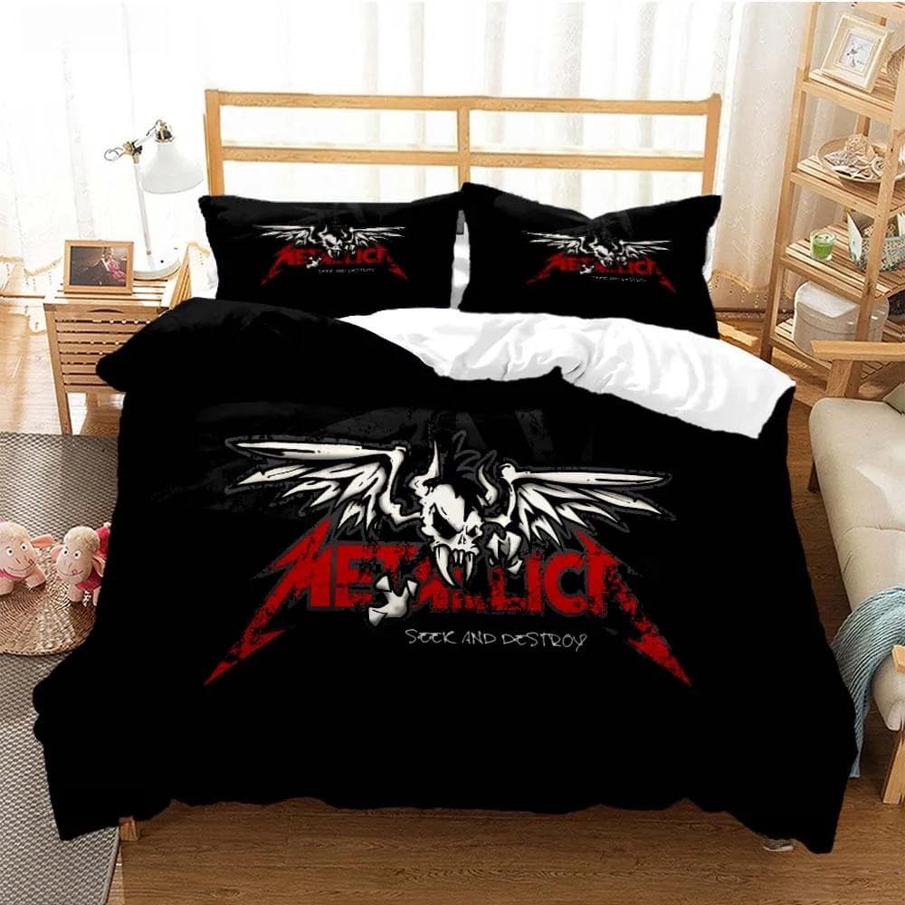 Metal Music Band M-Metallica Bedding Set Single Twin Full Queen King Size Bed Set Adult Kid Bedroom Duvet cover Set Home Textile EU Twin 135x200cm
