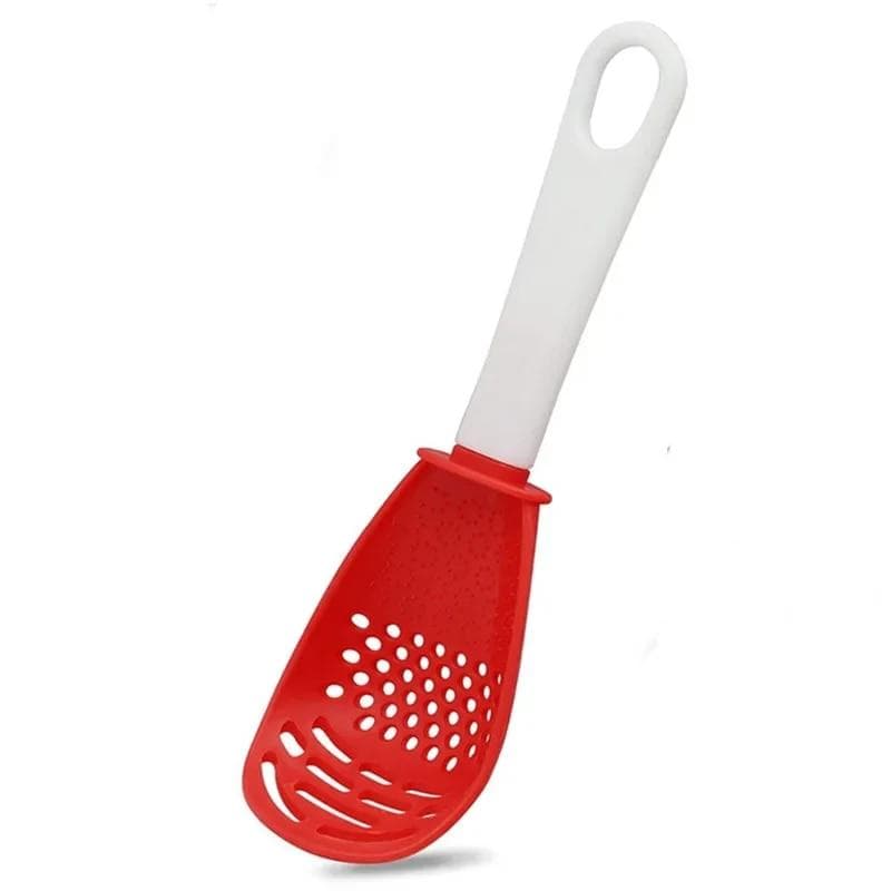 Multifunctional Cooking Spoon Kitchen Strainer Scoop To Cut Garlic Hanging Hole Potato Garlic Press Egg Tool Kitchen Accessory red