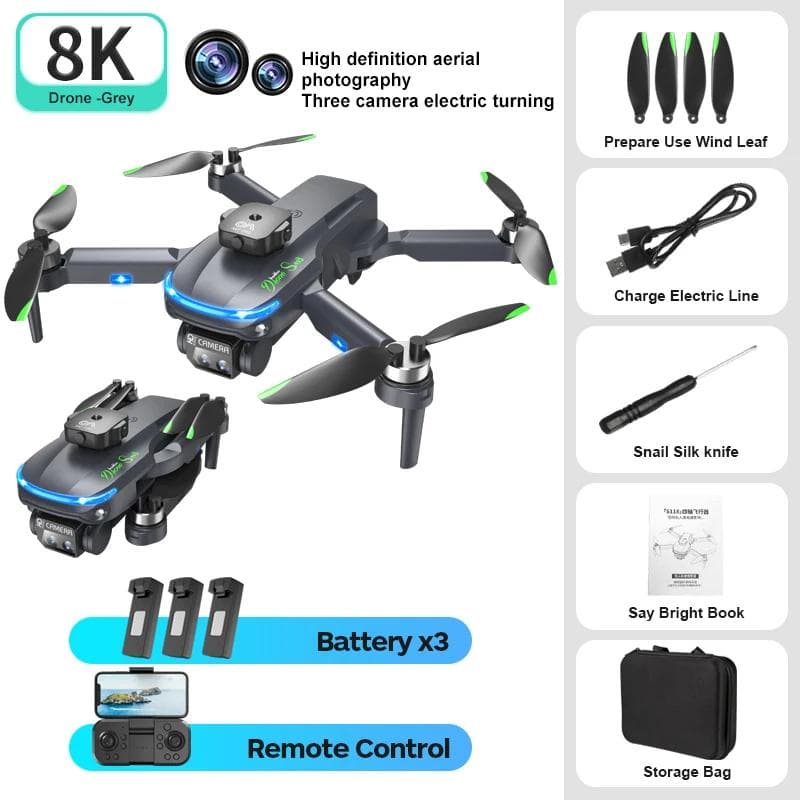 New S118 Brushless Mini Drone HD ESC Three Camera Motor Optical Flow Hovering Obstacle Avoidance Wind Resistant Quadcopter Toy Gift 3 battery black