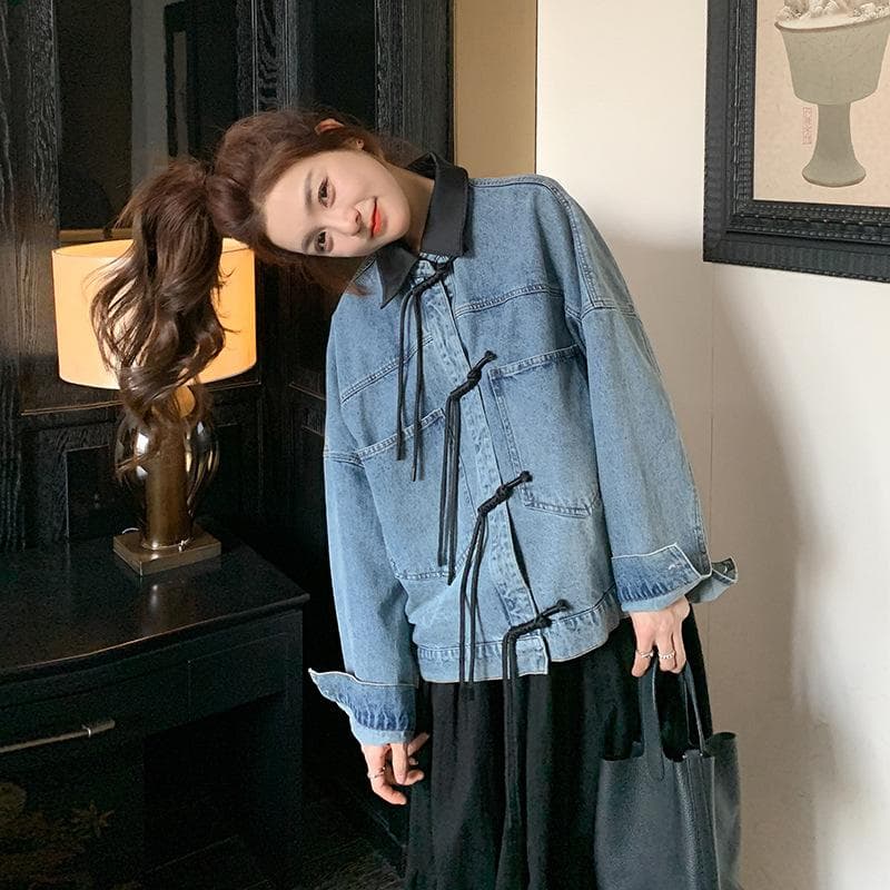 Women's Spring Chinese Denim Jacket Women's Loose Large Size Top XL