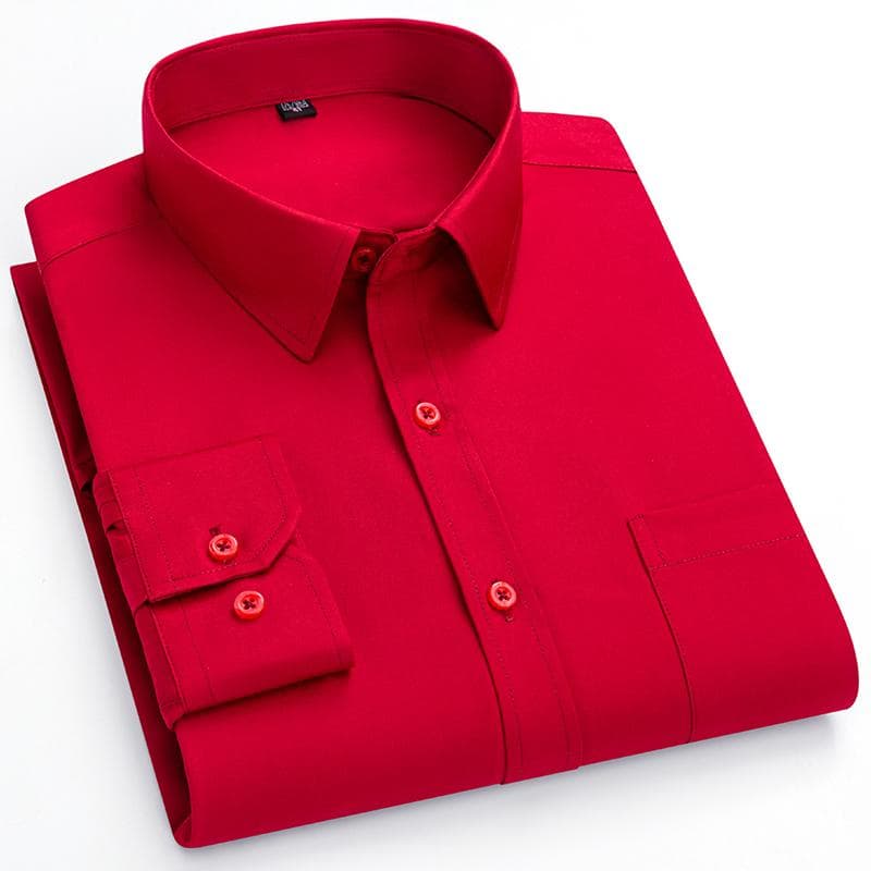 Men plain shirts Non-Iron Antiwrinkle Long Sleeve Regular Male Dress Shirt with Chest Pocket Turn Down Collar 44