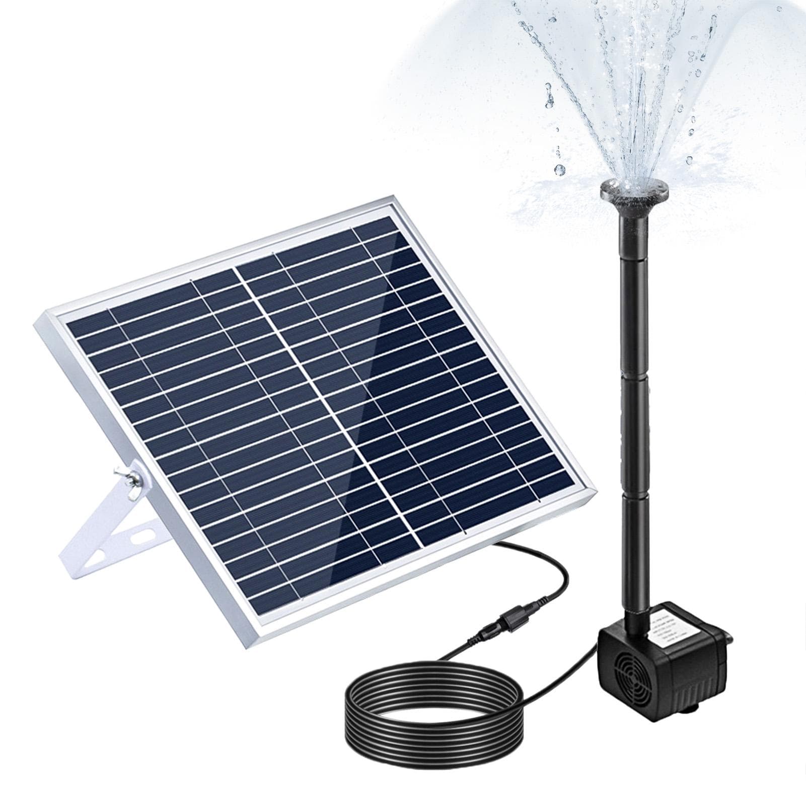 10W Solar Fountain Pump with Large Solar Panel 3 Nozzles Max. Water Height 100cm for Bird Bath Fish T black