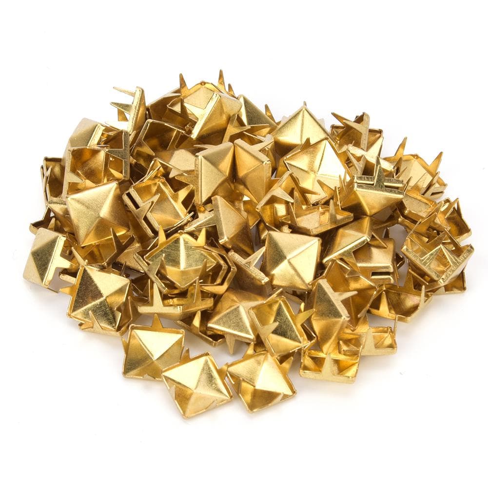 100 PCS 9MM Brass Copper Square Rivets Apparel Shoes Bag Accessories for Leather DecorationGold