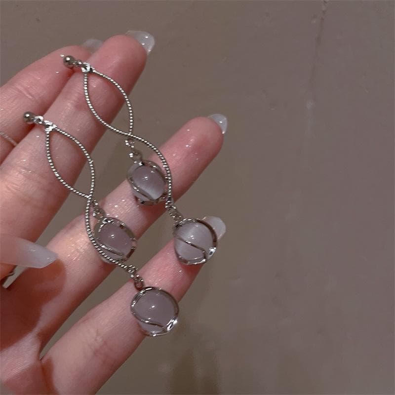 Fashion Long Drop Earrings Round Ball Dangle Earrings Bridal Wedding Jewelry Decor Elegant Ear Jewelry Women silver