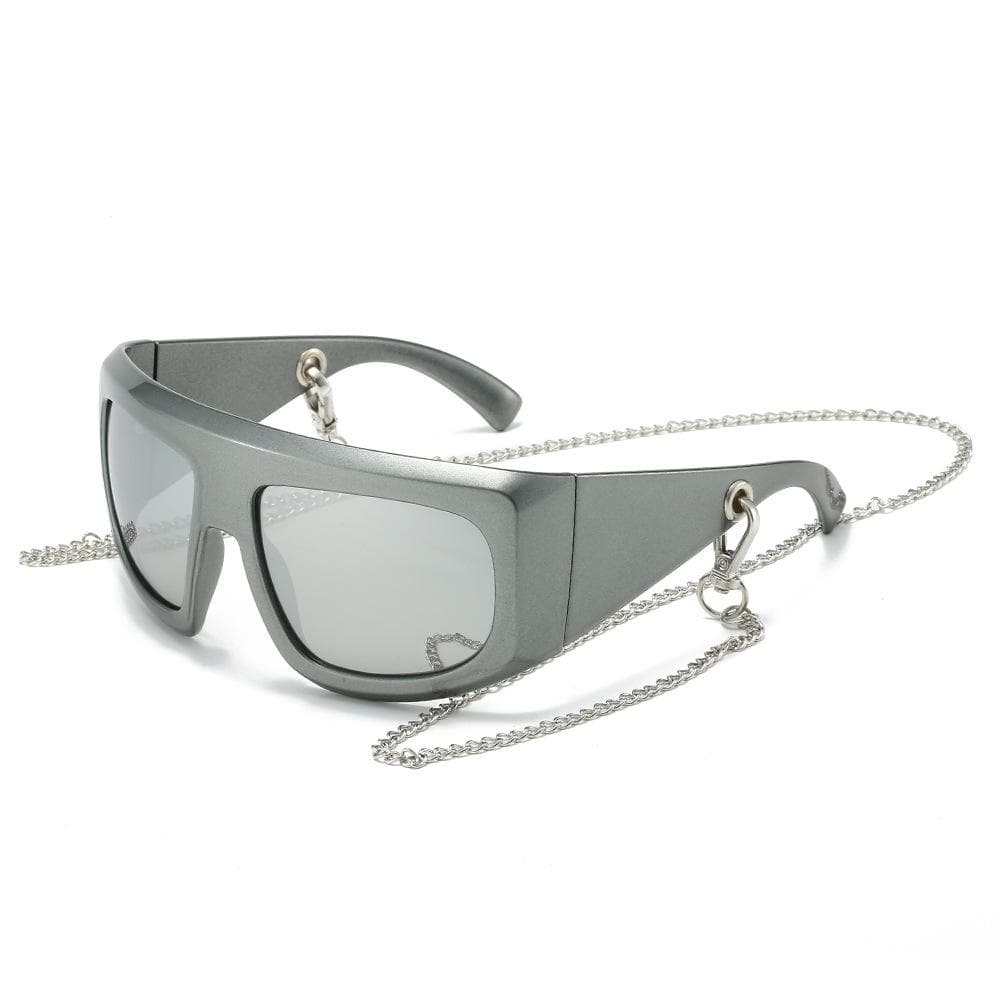 Y2K Oversized Square Sunglasses Luxury Brand Designer Vintage Punk Metal Chain Big Frame Shade for Women Men