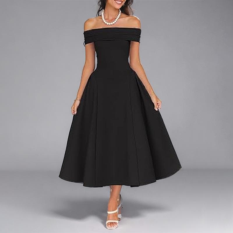 New Spring Trendy Women's Clothing Elegant Temperament Solid Color Off-shoulder Waist-hugging Fashion Dress S