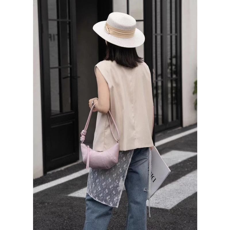 Chinese Leather Horn Bag Female Bag Spring and Summer Fashion All High-grade Shoulder Bag Underarm Bag Female Dumpling Bag pink