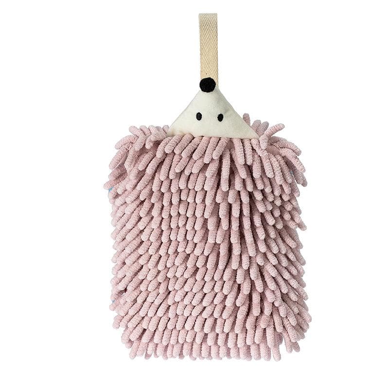 Chenille Hand Towels Kitchen Bathroom Hand Towel with Hanging Loops Quick Dry Soft Absorbent Microfiber Towels Animal Hedgehog pink