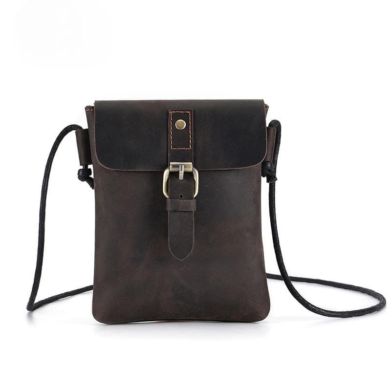 Genuine Leather Mobile Phone Bag Men's Retro Casual Crossbody Bag Mad Horse Leather Mobile Phone Crossbody Bag Small Men's Bag coffee