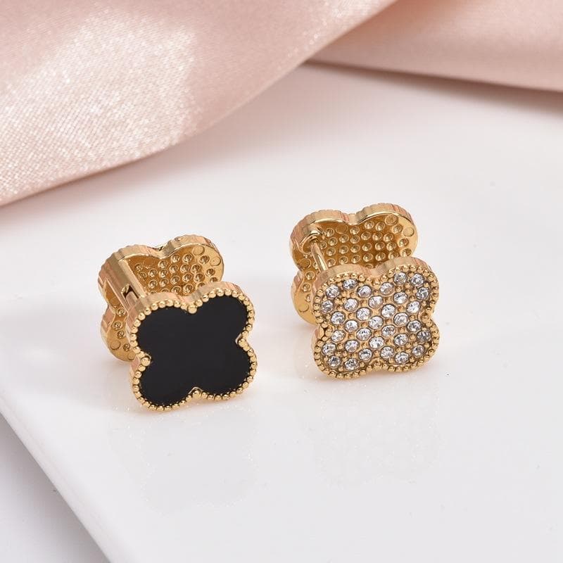 Titanium Steel Does Not Lose Color Double-Sided Four-Leaf Clover Earrings With Diamonds Women's Earrings Earrings Buckle black
