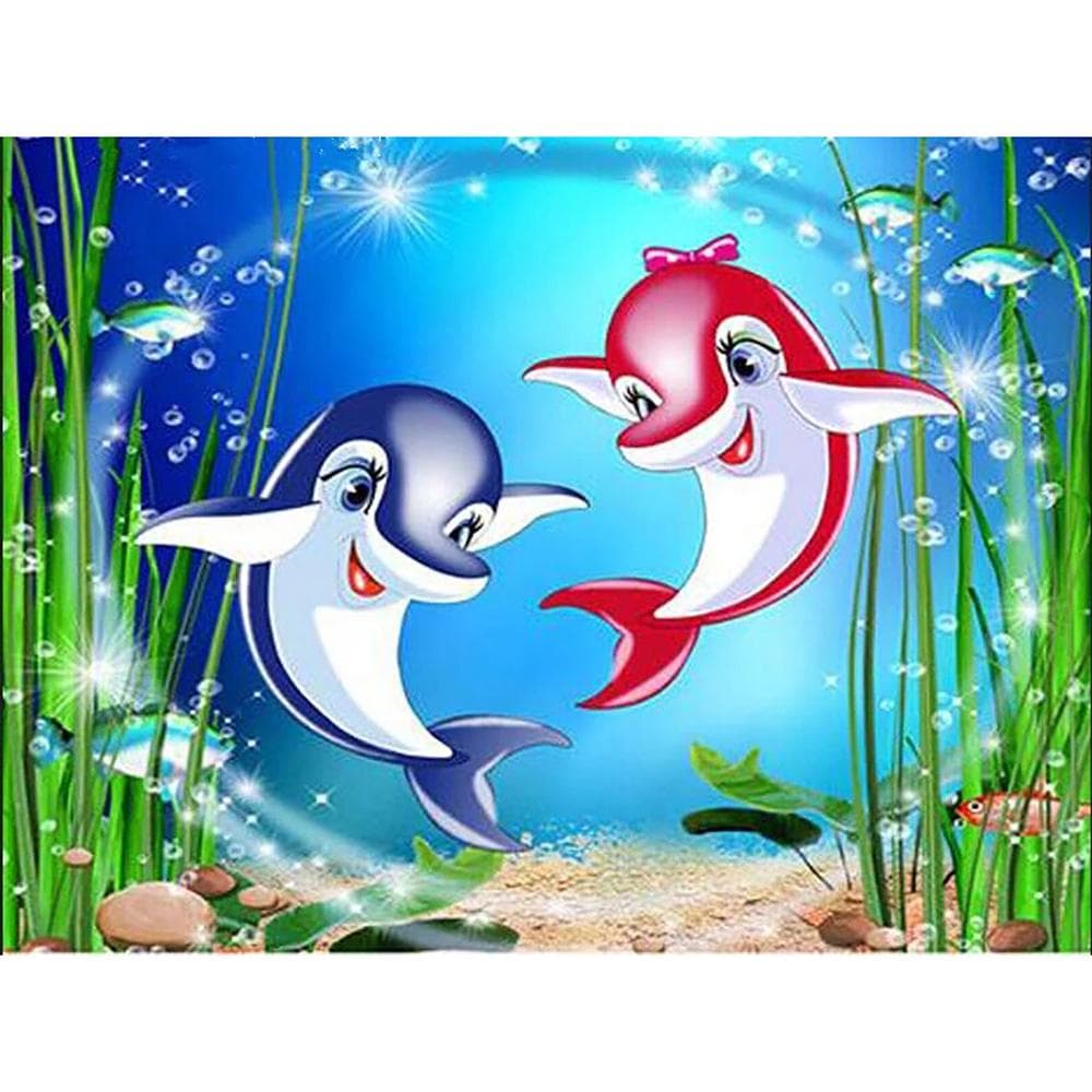 Cross Stitch Kit DIY Diamond Embroidery Anime Dolphin Diamond Painting Mosaic Home Decor 20X30CM