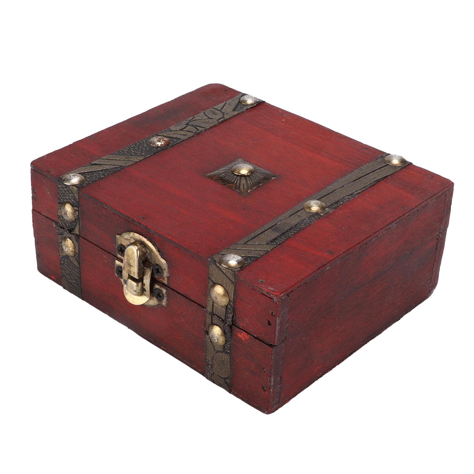 Storage Trunk Retro Wooden Red Storage Chest with Metal Lock for Jewelry Accessories Cosmetics