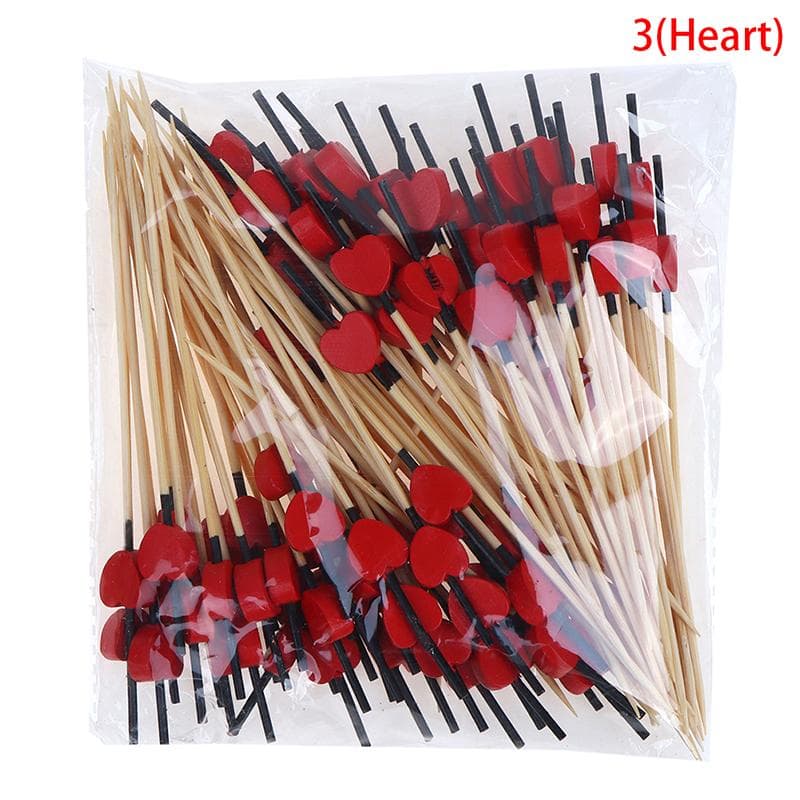 100X 12Cm Heart Bamboo Pick Buffet Cake Fruit Fork Party Dessert Salad Stick