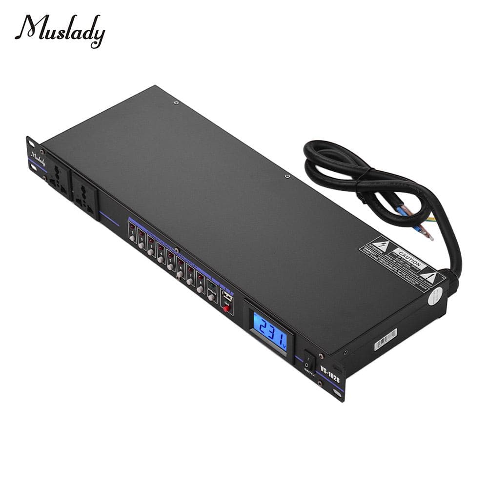 Muslady VS-1028 10-outlet Rack Mount Power Sequence Controller Conditioner Surge Protector Power black