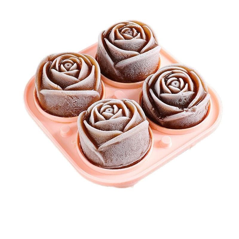 3D Rose Ice Molds Large Ice Cube Trays Make Cute Flower Shape Ice Silicone Rubber Fun Big Ice Ball Maker pink