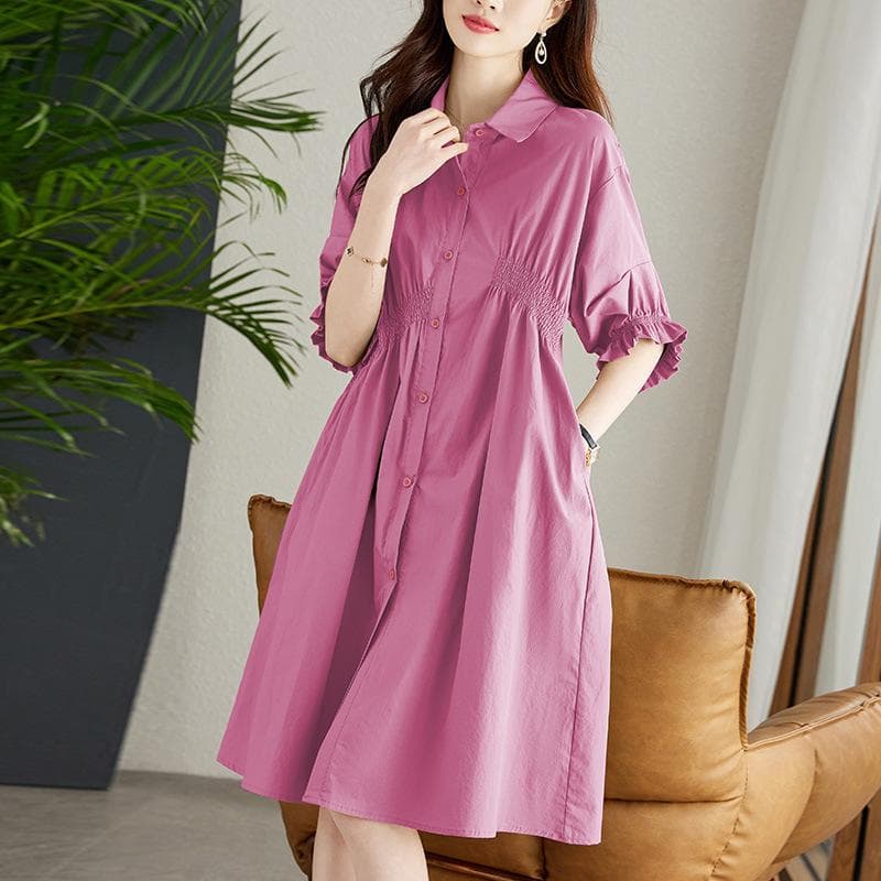 Dress Waist Thin Medium and Long Lantern Sleeves Asymmetrical Pleated Shirt Skirt Women's Summer Design Skirt XXL red