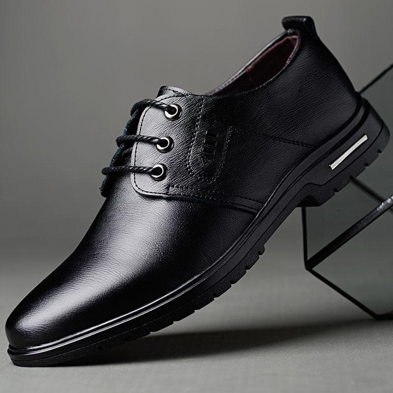 Cowhide Spring Men's Leather Shoes Lace-up Business Formal Men's Shoes Pointed Toe Plus Cotton Casual Shoes 43