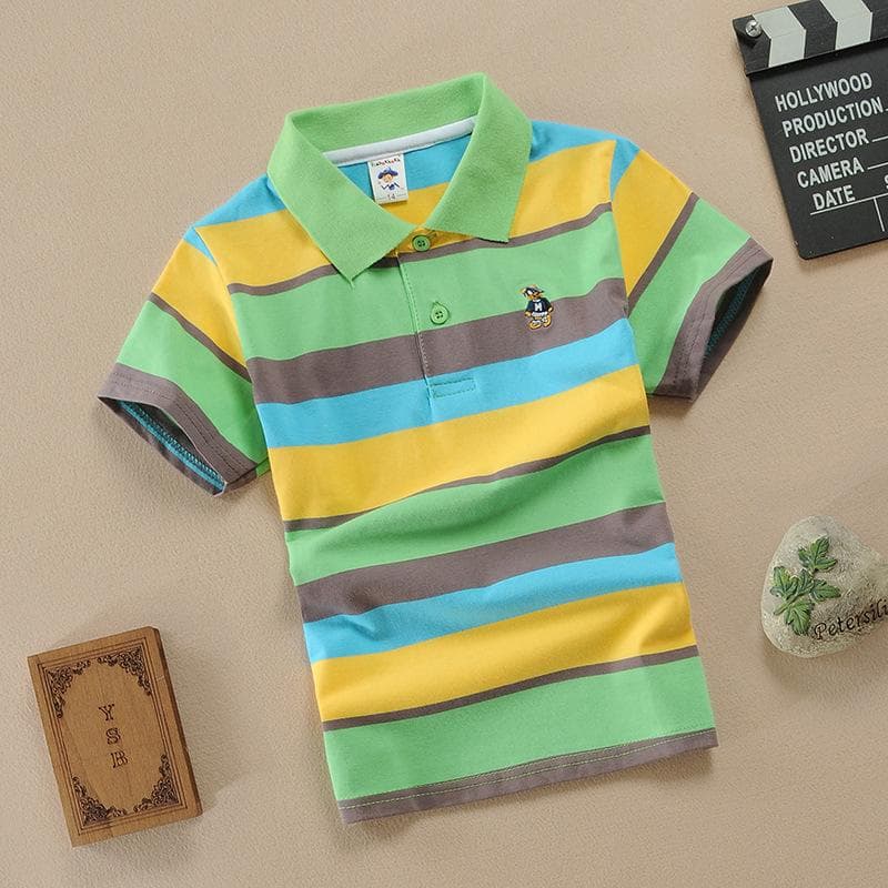 Summer New Short-sleeved T-shirt Pure Cotton Polo 1-13 Years Old Middle-aged and Older Children Lapel Cotton Tops Multi-color 125cm