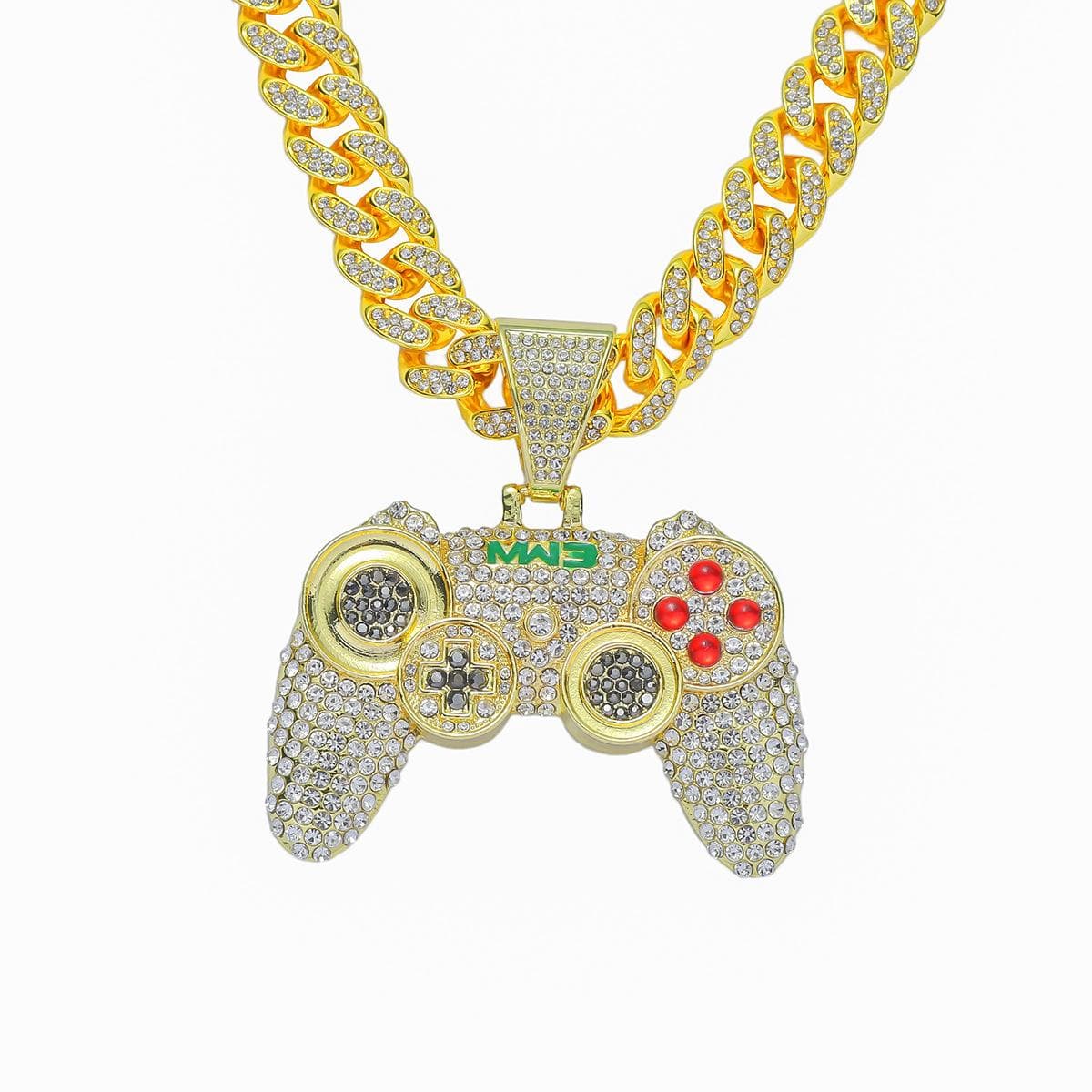 European Hip Hop Alloy Full Diamond Game Machine Pendant Cuban Link Chain Necklace Nightclub Personality Disco Decorative Accessories Decoration