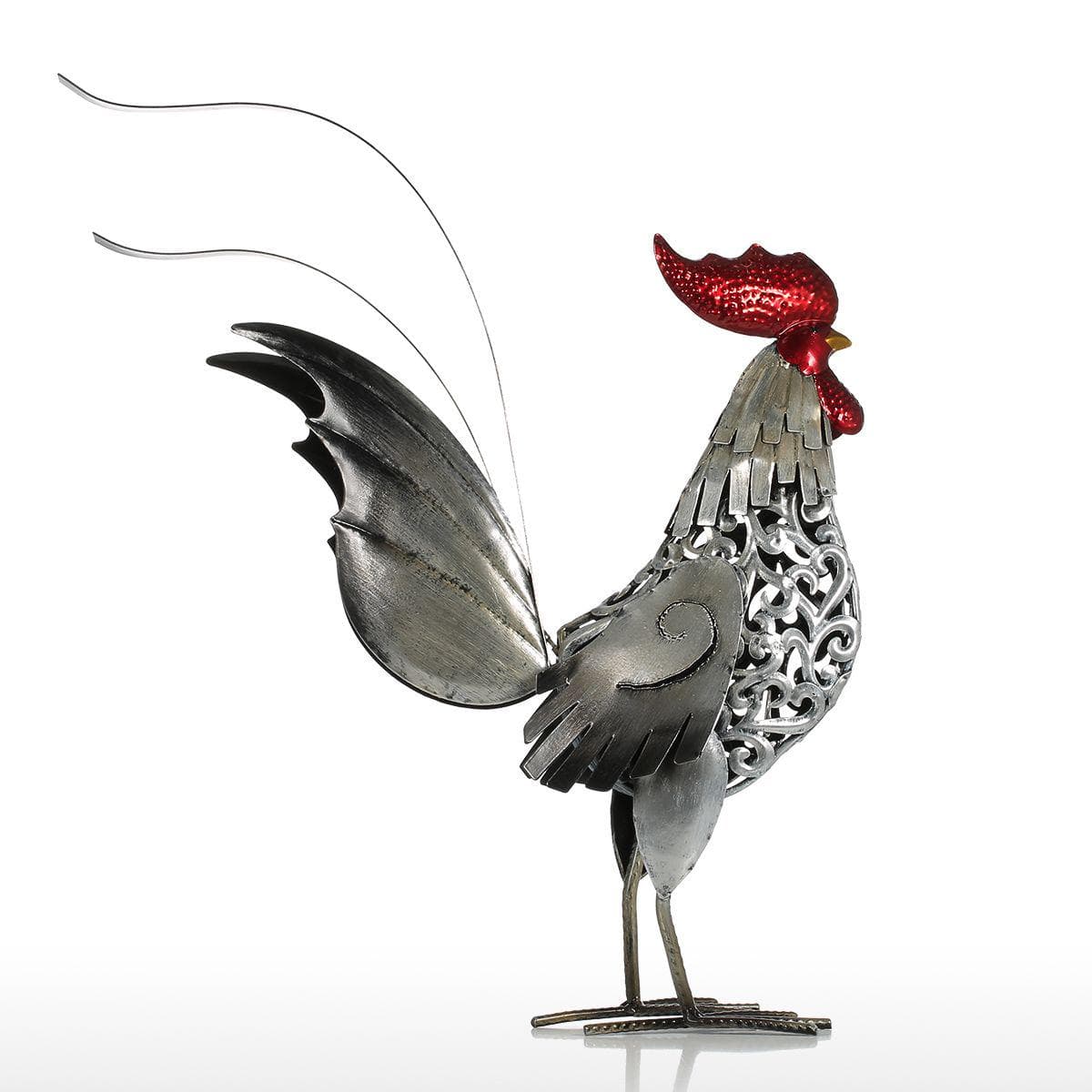TOOARTS Metal Sculpture Carved Iron Rooster Home Furnishing Articles Artwork red/silver