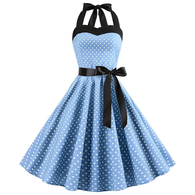 Sexy Retro Red Polka Dot Dress Audrey Hepburn Vintage Halter Dress 50s 60s Gothic Pin Up Rockabilly Dress Plus Size Robe S