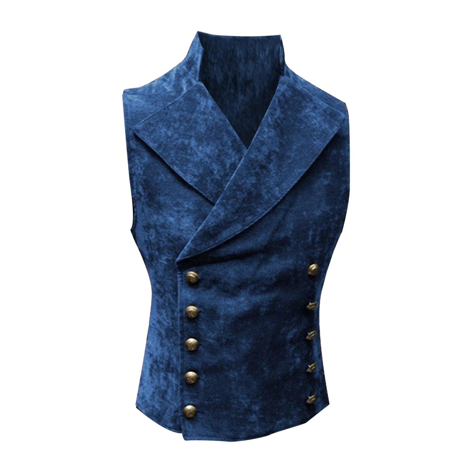 Men's Vest Retro Collar Solid Color Button Vests Casual Slim Fit Gilet Homme Vests for Groosmen Man Fashion Male Waistcoat XL navy blue