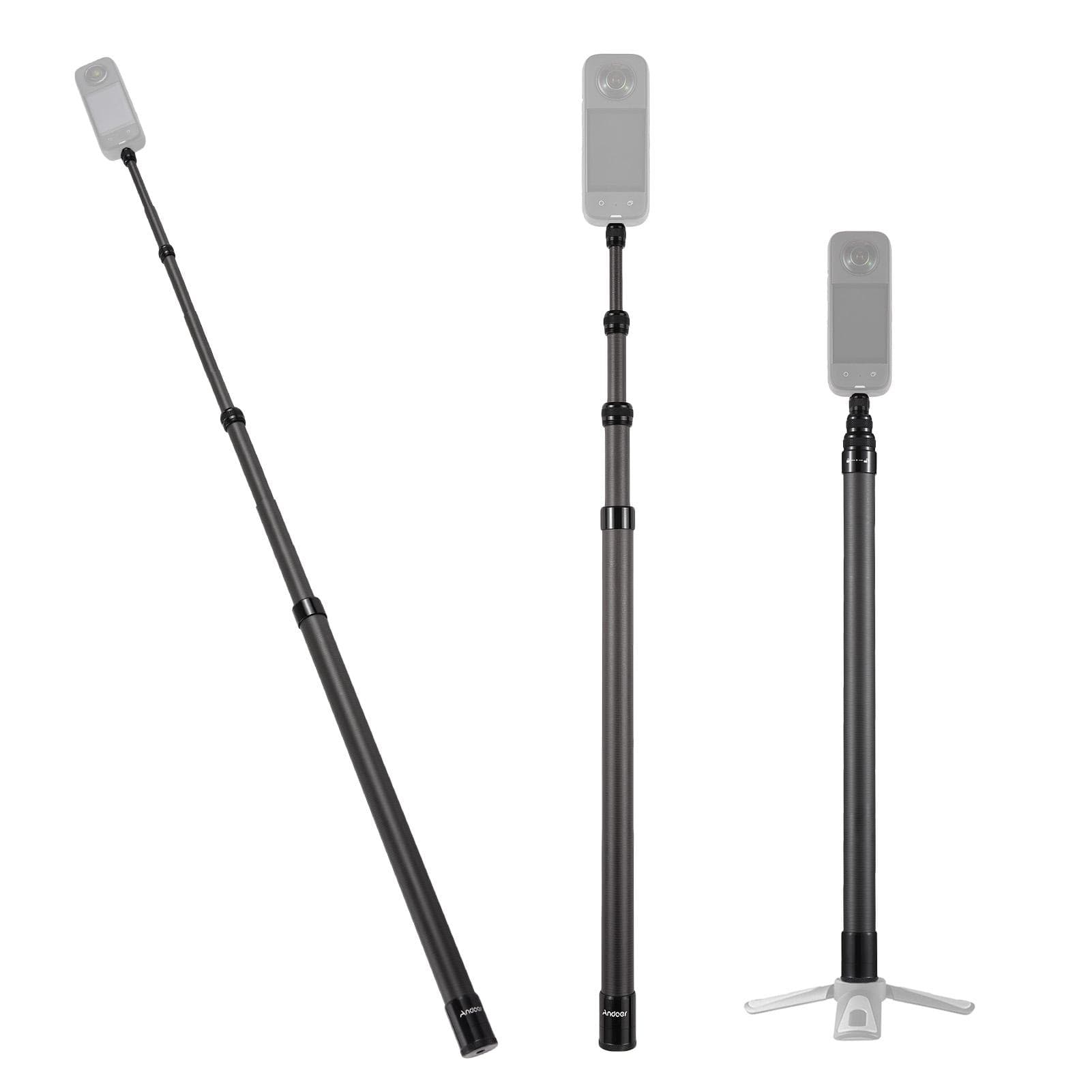 Andoer 2.1 Meters/82.6 Inches Portable Selfie Stick Telescoping Selfie Stand Carbon Fiber 3 black