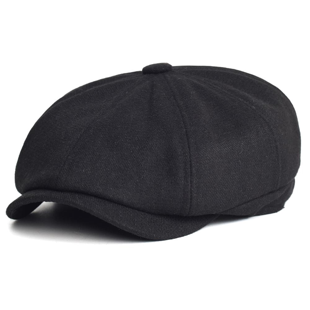 Winter Thick Warm Newsboy Caps Men Soft Octagonal Hat For Male Detective Hats Retro Driver Flat Caps 56-59 cm black