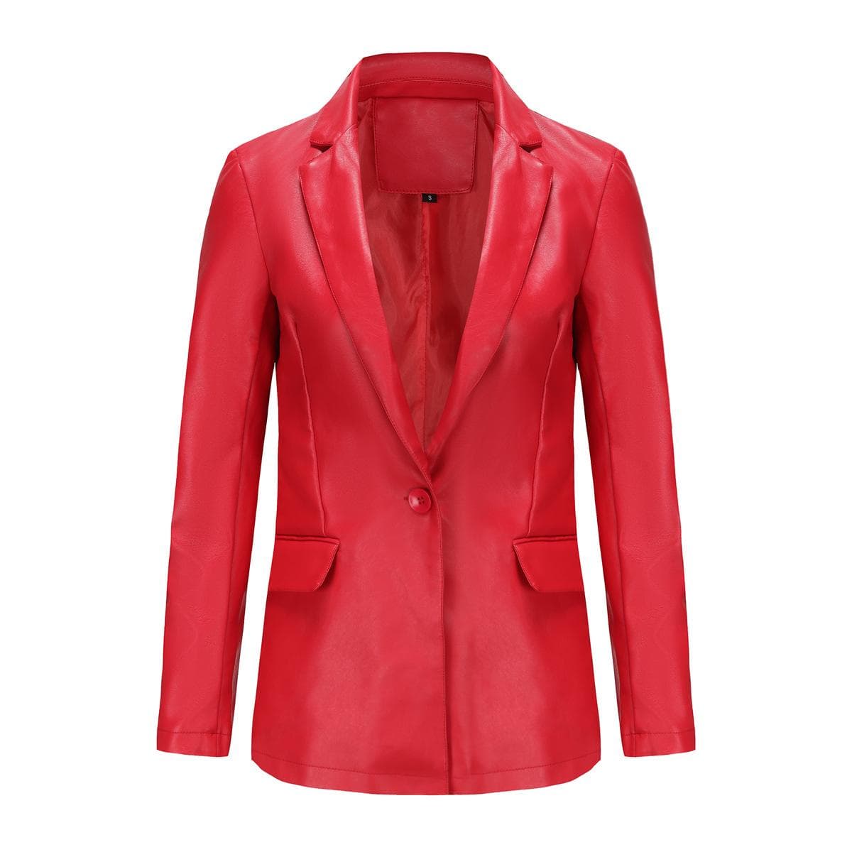 Women's Solid Color Single Button Leather Jacket for Commuting and Leisure XXXL red