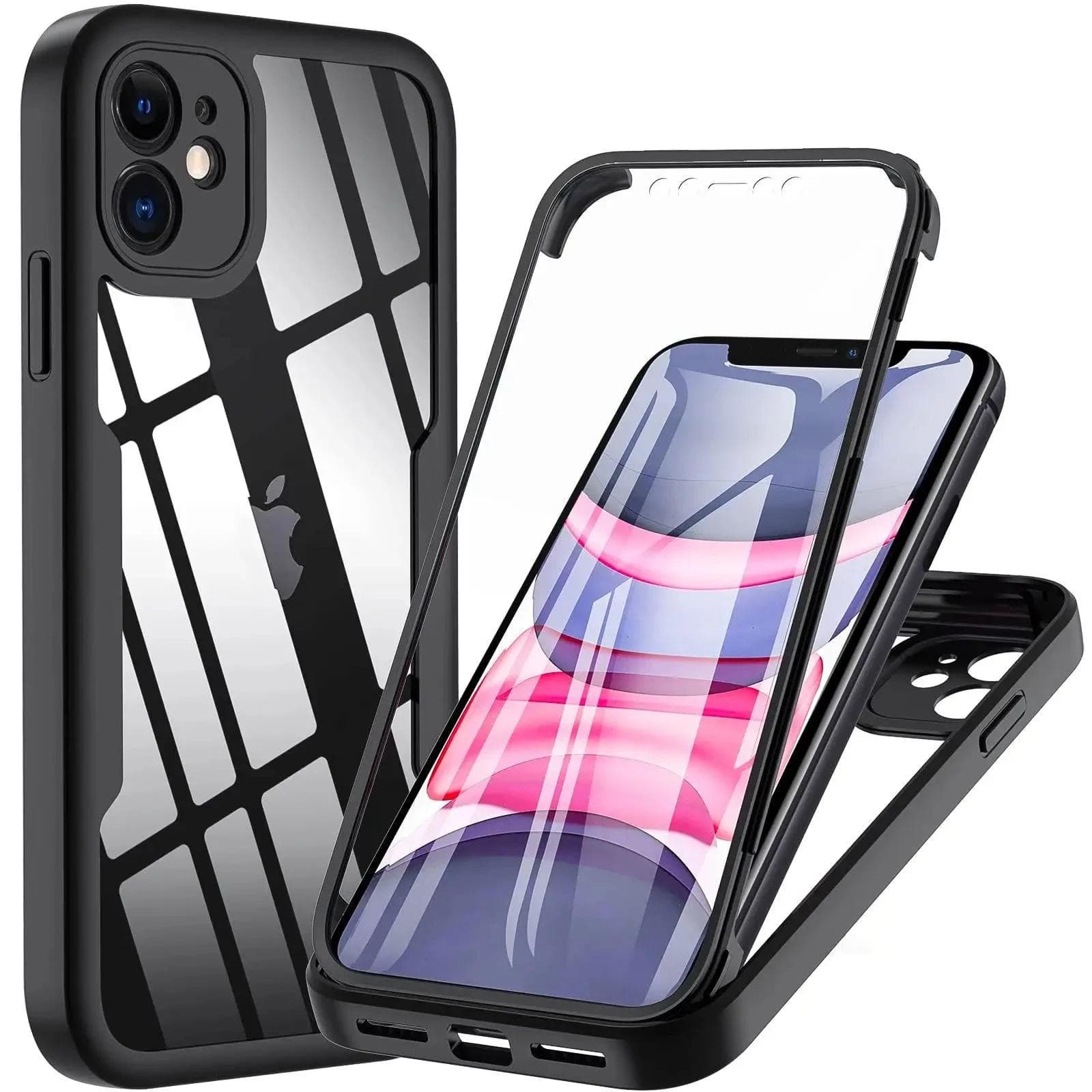 360 Degree Case For iPhone 15 14 13 12 11 Pro Max 14 Plus XS MAX XR Transparent Cover Full Body Rugged Built-in Screen Protector For iPhone 14 Plus