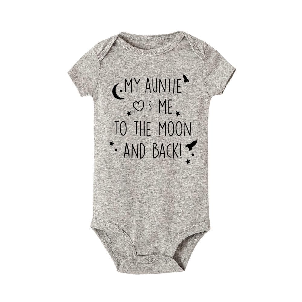 Newborn Baby Cotton Romper My Auntie Loves Me Letter Print Funny Infant Bodysuit Jumpsuit 24M grey