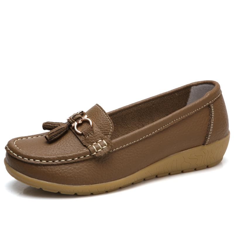 Loafers for Women Leather Flat Shoes Casual Shoes Mom Shoes Women's Single Shoes 37 khaki